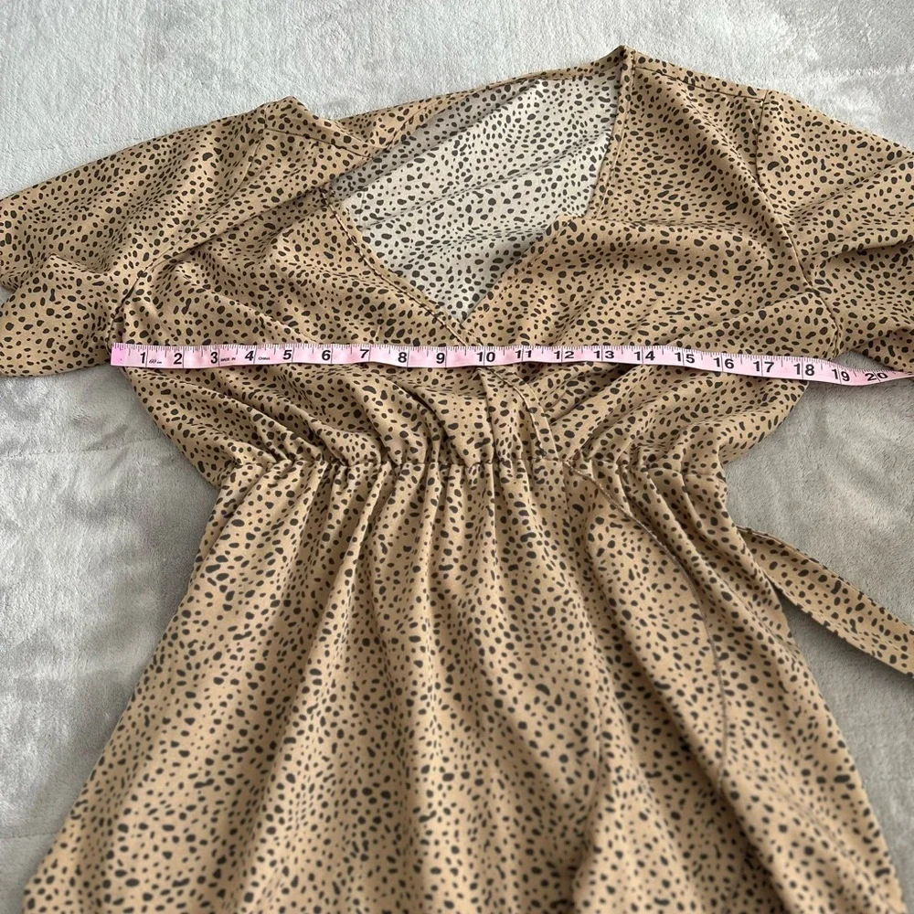 Elegant Brown Polka Dot Wrap Dress